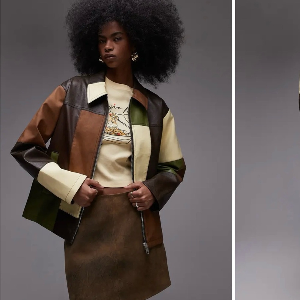 NWT; Topshop Colorblock Leather Jacket; Size S